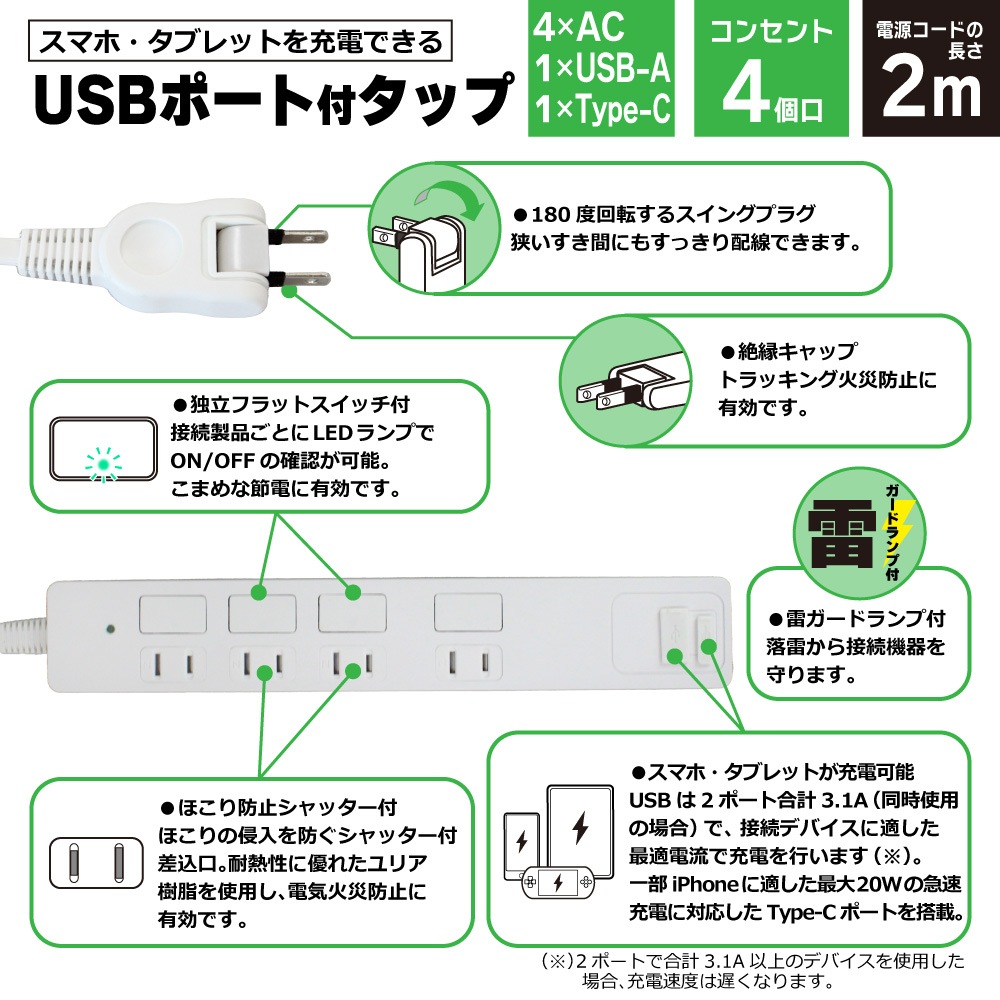 �Ÿ����å� USB�� PD20W type-C 2m �륬���� 4�ĸ� PTP4U2-PD20-W STYLED