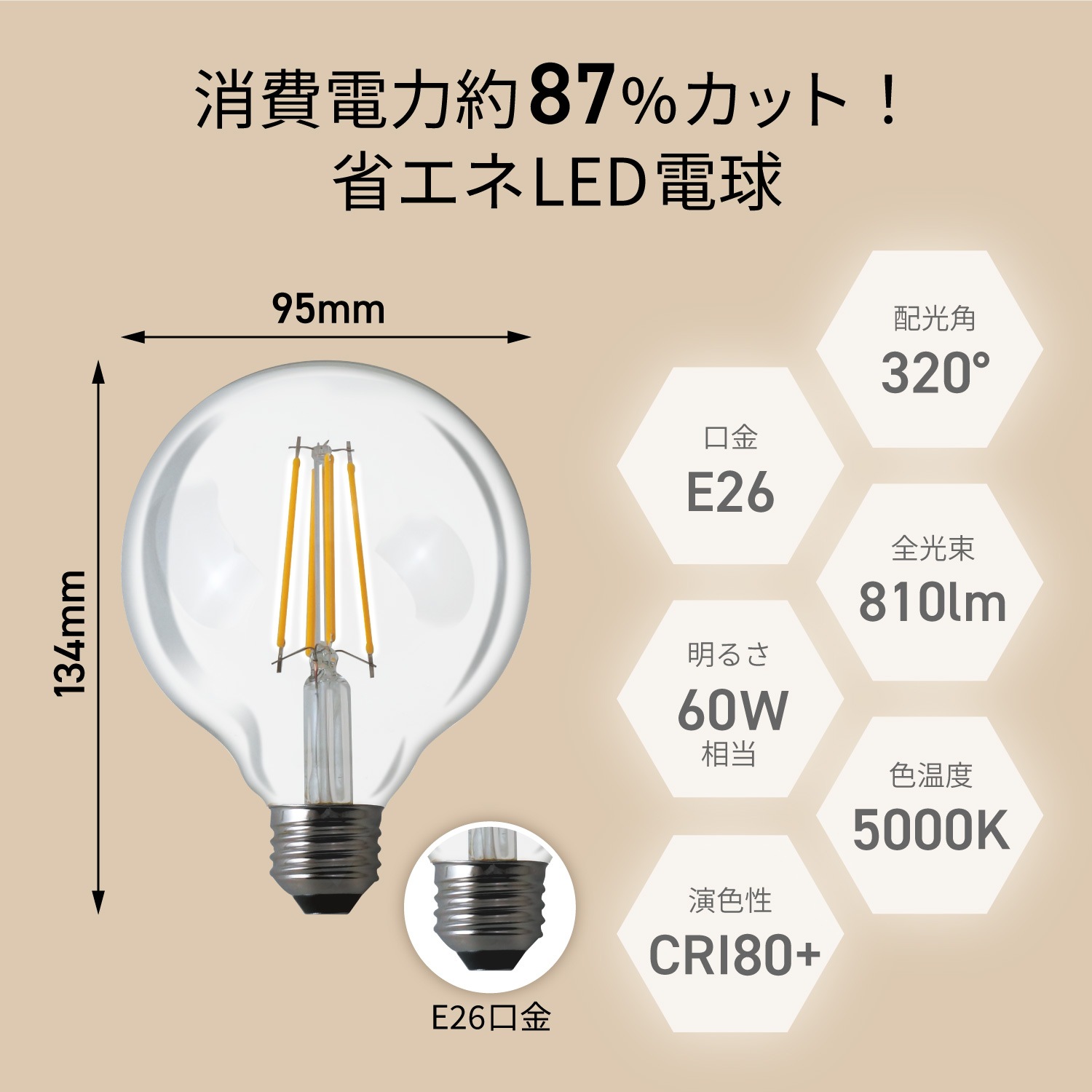 LED�ŵ� E26���� 60W������810�롼��������������ס����� �ե������ ���ꥢ�ŵ奿���� �ܡ����ŵ�� �����ǥꥢ ��ȥ� HDGC60N1