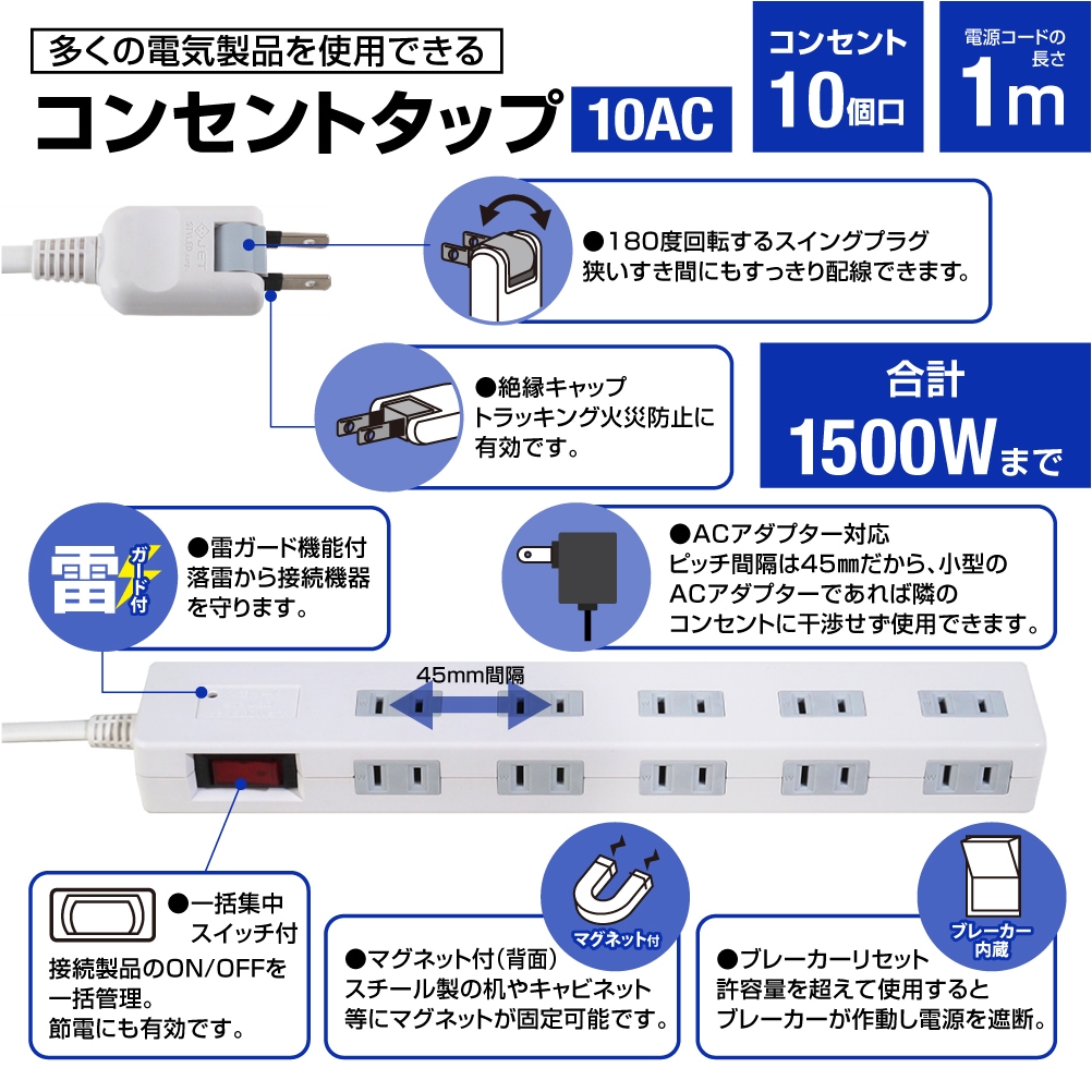 �Ÿ����åס�1m���ޥ��ͥå��դ����륬���ɡ��֥졼������10�ĸ���2�ĥ��åȡ�STP10W-1X2��STYLED
