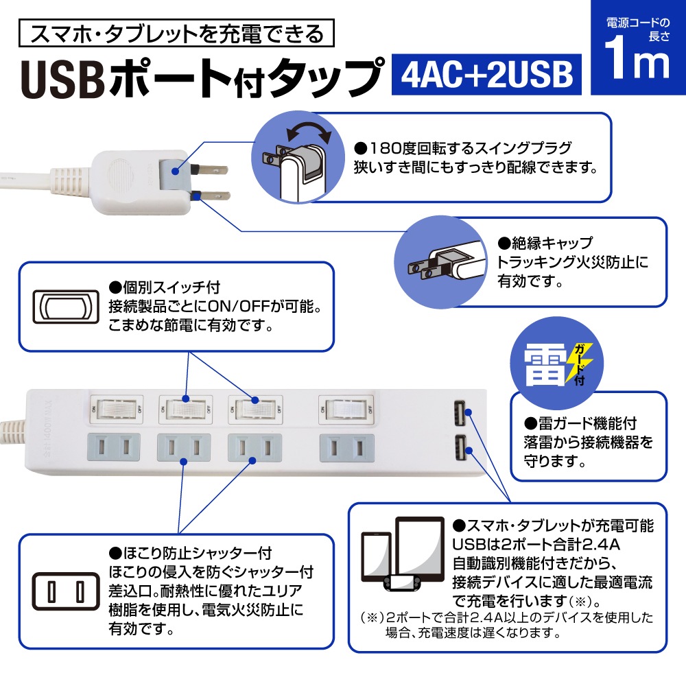 �Ÿ����å� USB�� 1m �륬���� 4�ĸ�  2�ĥ��å� STP4UA2W-1X2��STYLED