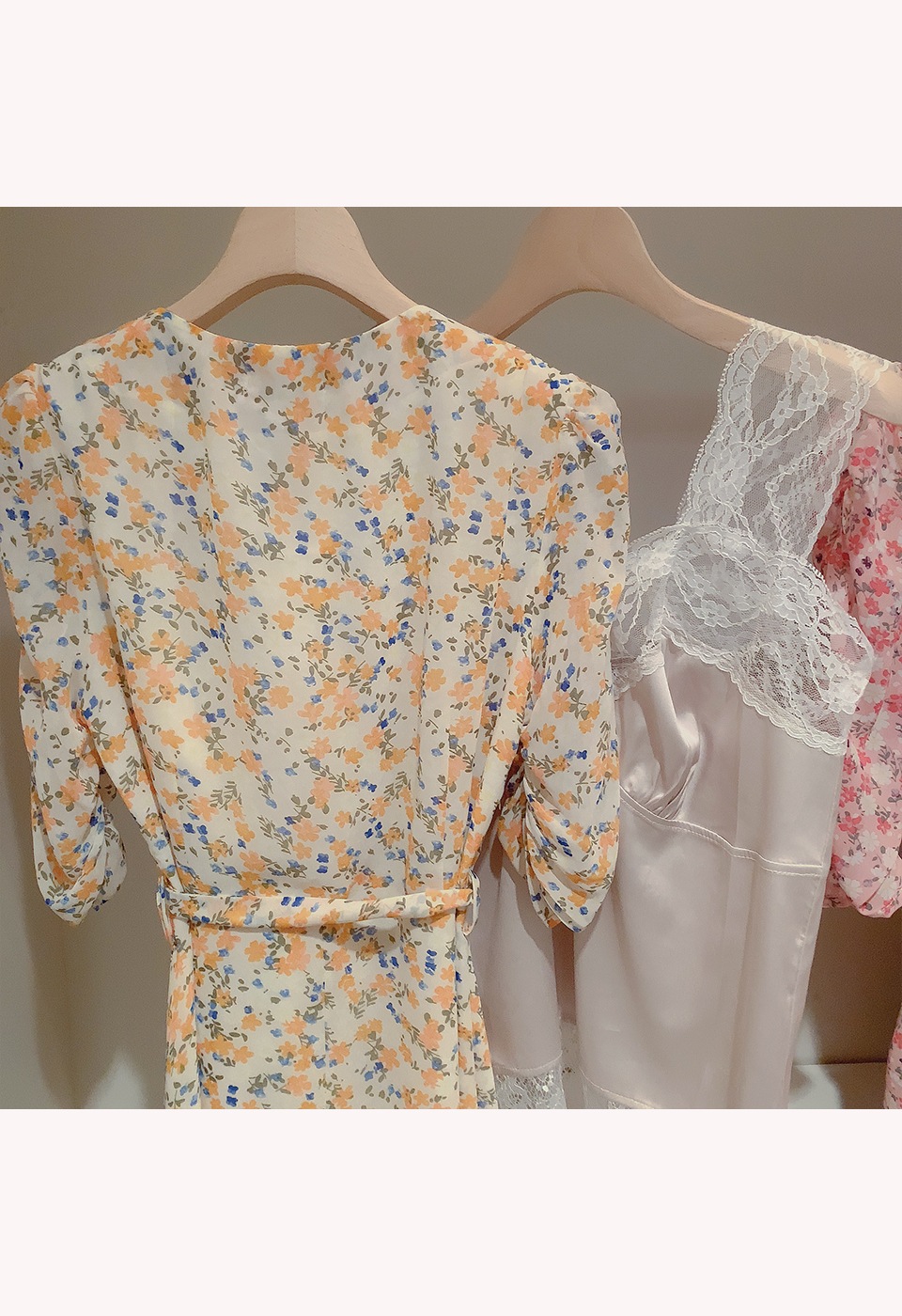 カシュクール花柄ハイウエストリボンワンピース