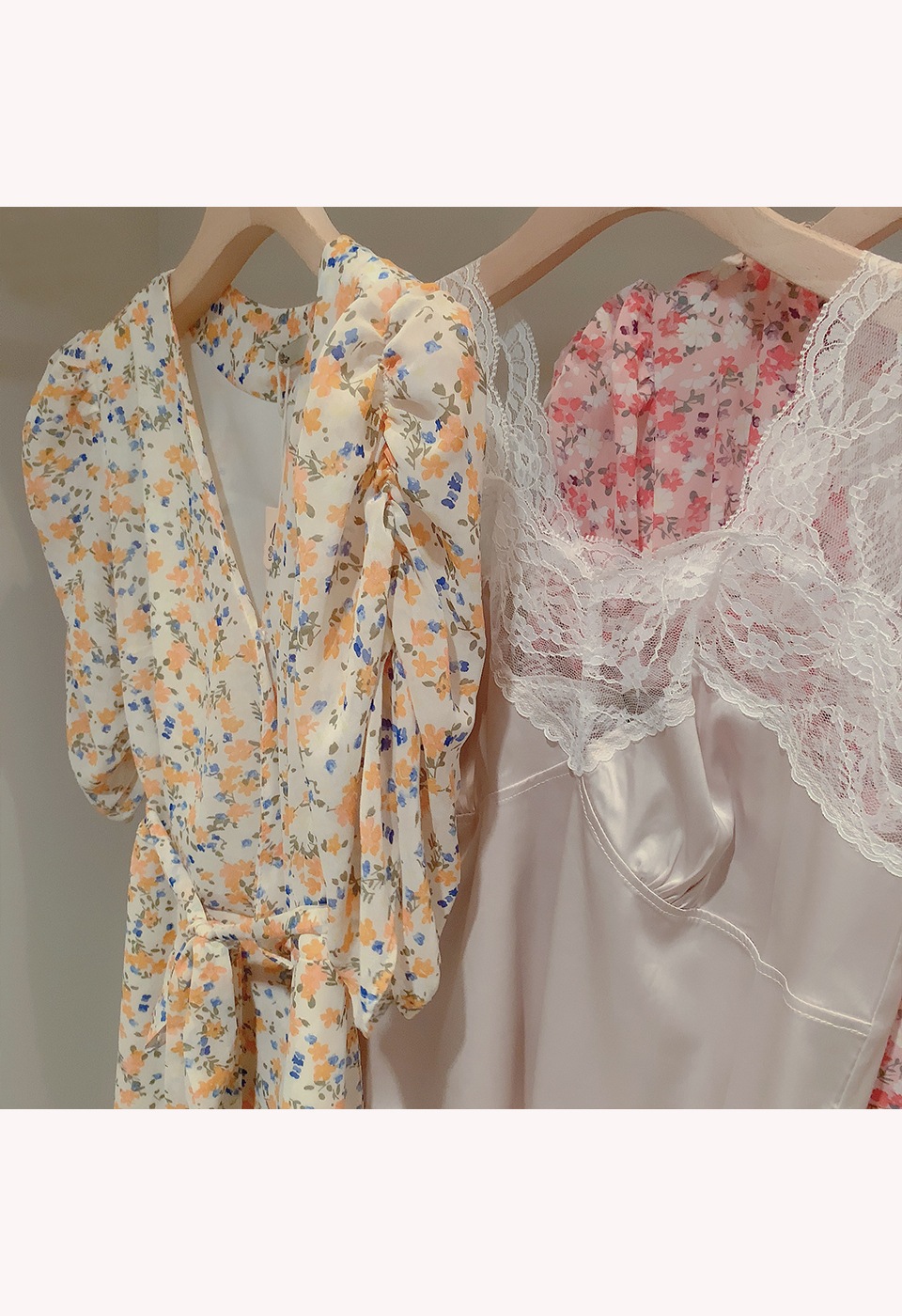 カシュクール花柄ハイウエストリボンワンピース