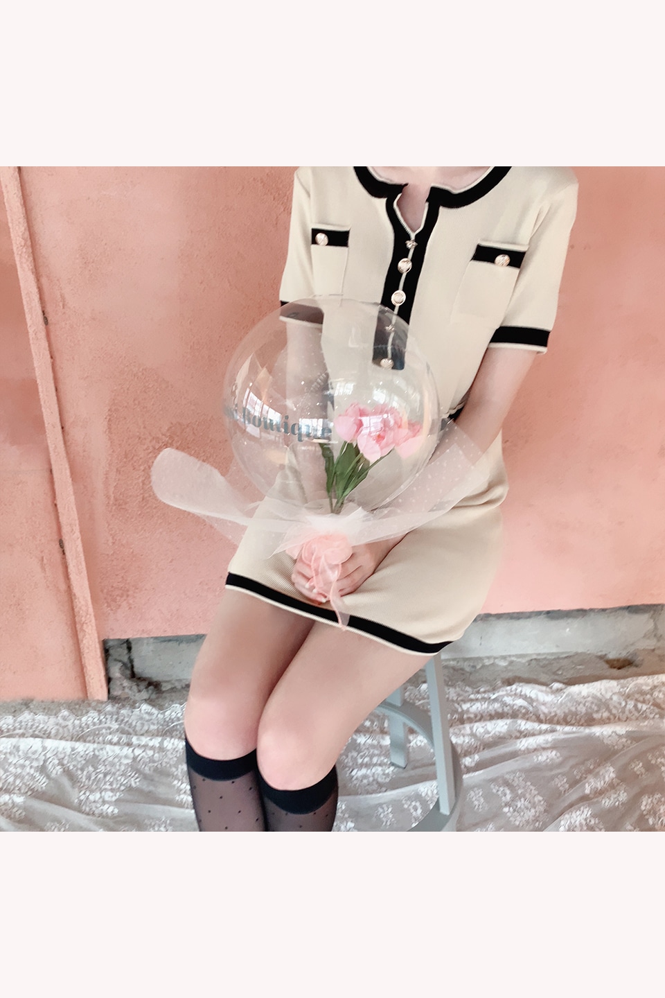 【一部予約販売】配色ヴィンテージニットワンピース