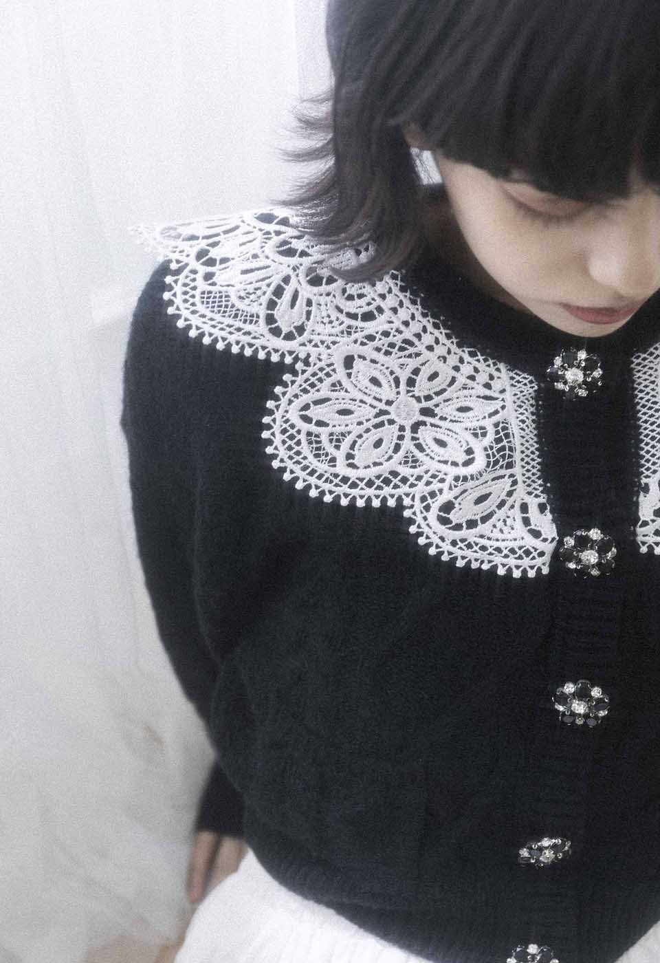 lace knit bijou cardigan