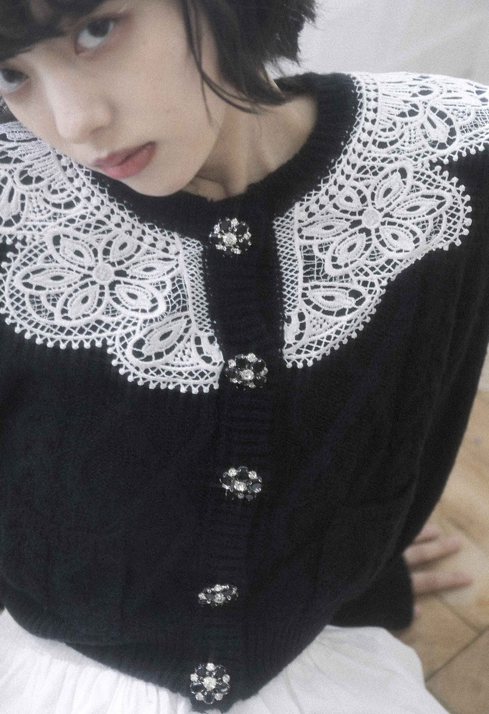 lace knit bijou cardigan