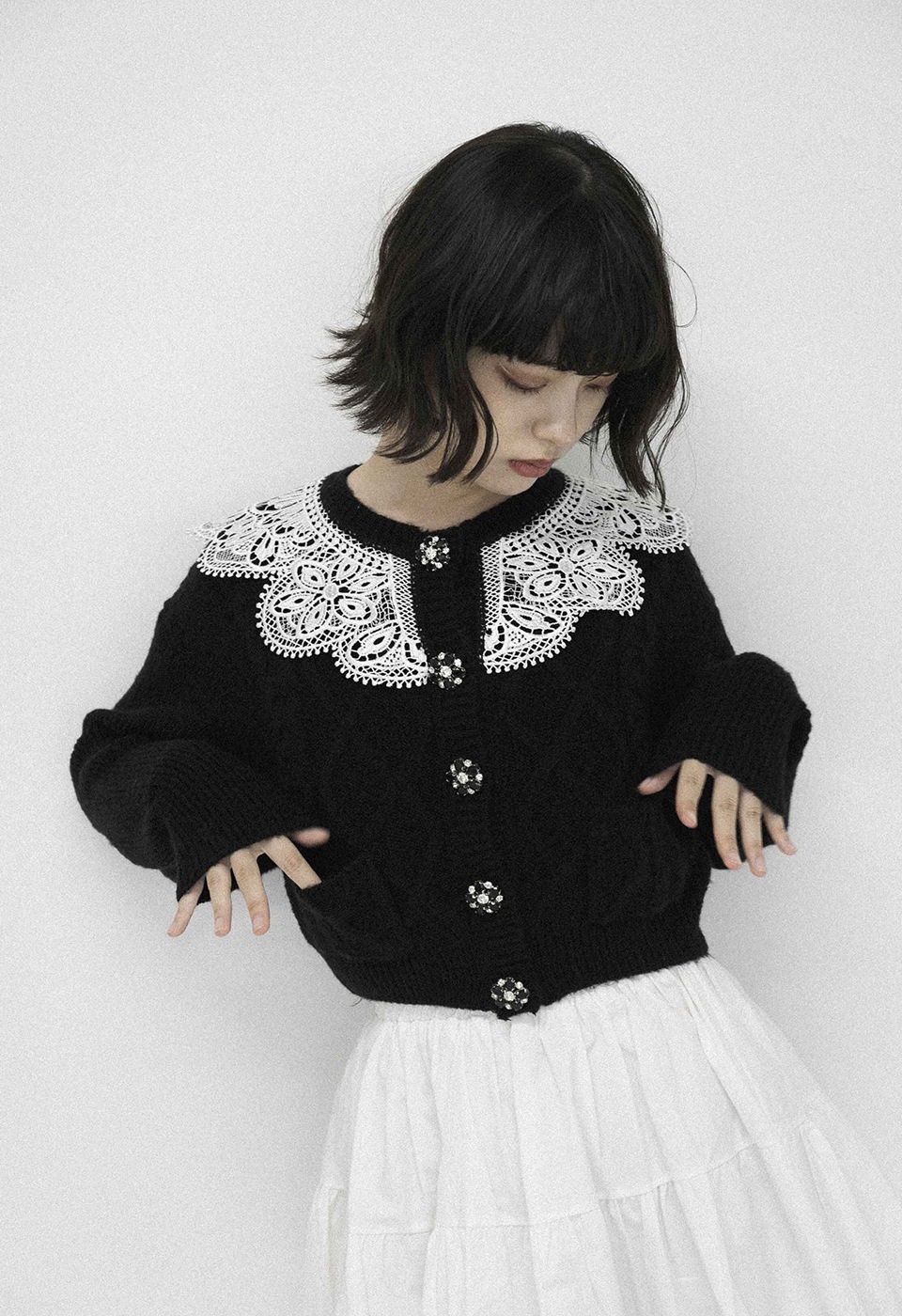 lace knit bijou cardigan