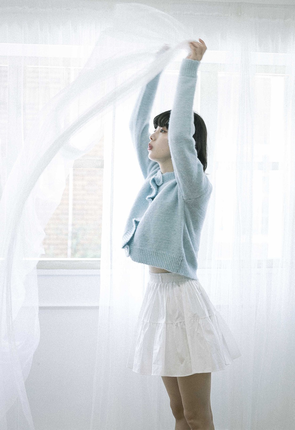 sky blue knit cardigan