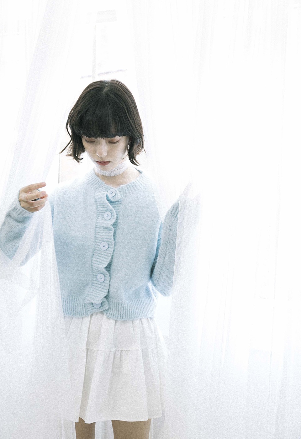 sky blue knit cardigan