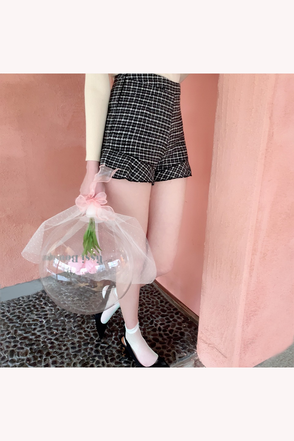 ギンガムチェックフリルチェックパンツ