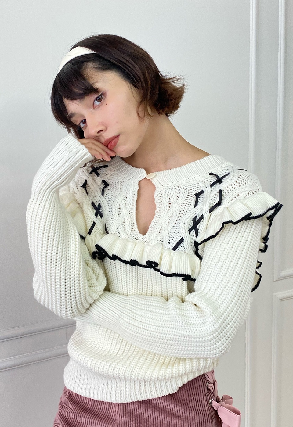 【予約販売】side ribbon corduroy skirt