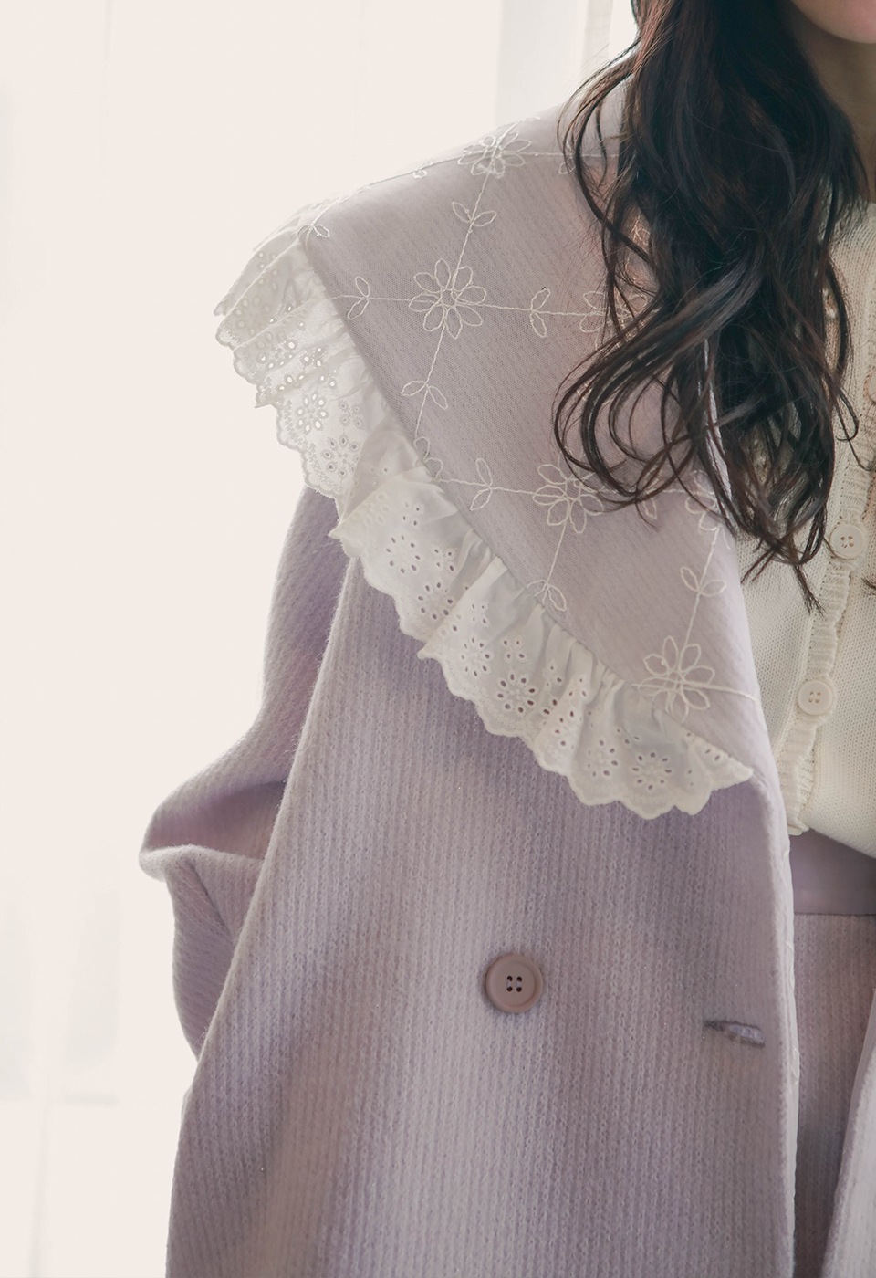 スカラップレース刺繍リブニットアウター
