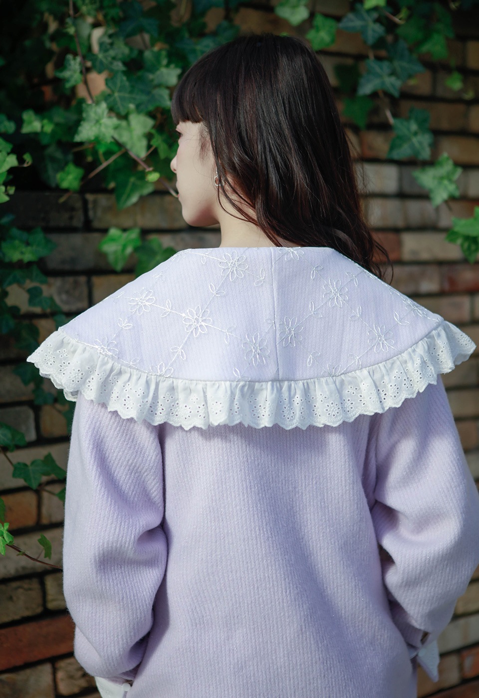 スカラップレース刺繍リブニットアウター