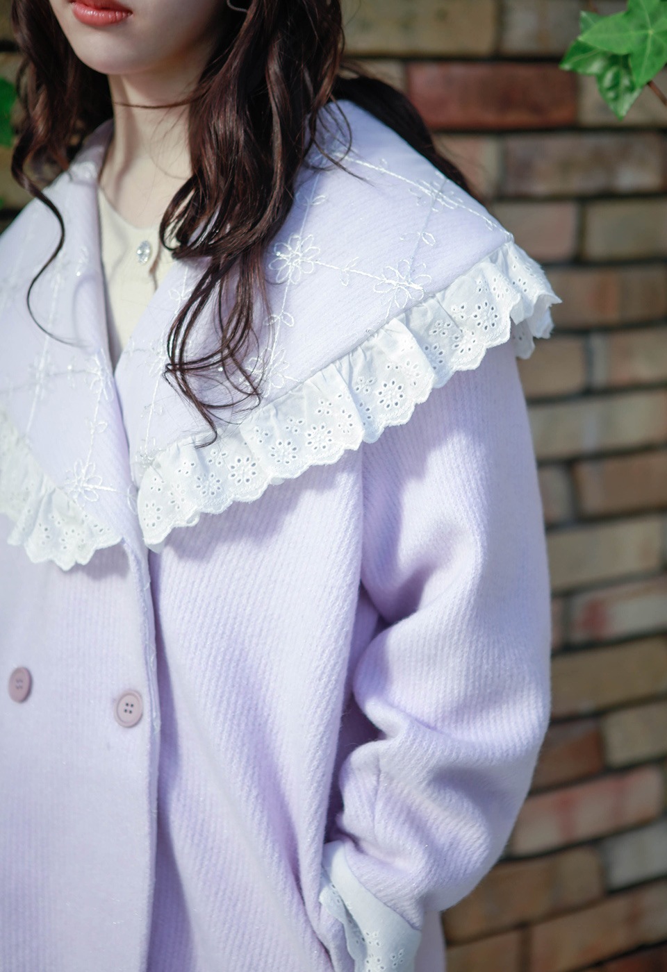 スカラップレース刺繍リブニットアウター