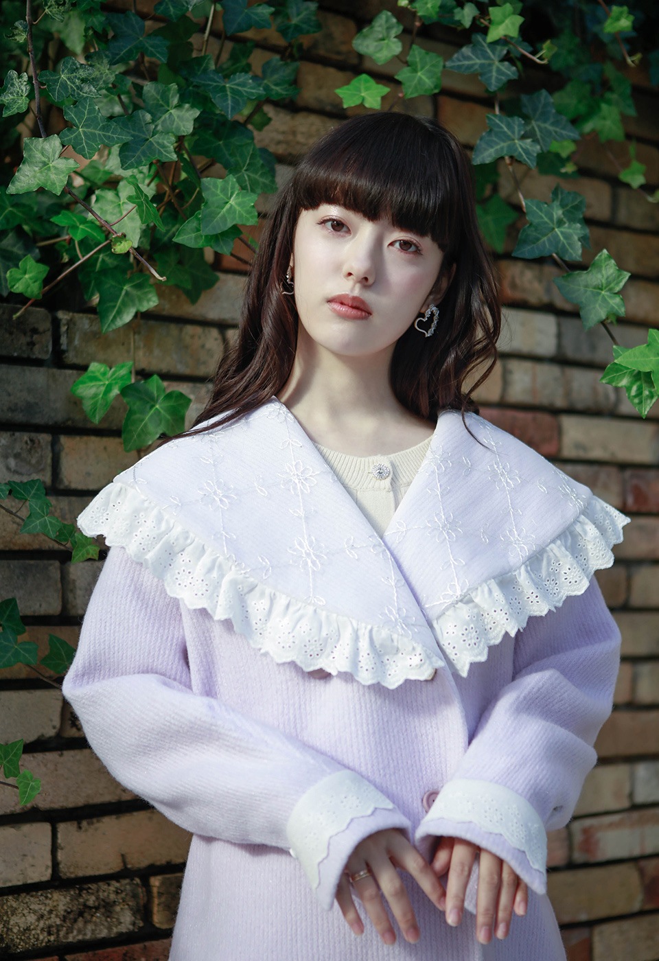 スカラップレース刺繍リブニットアウター