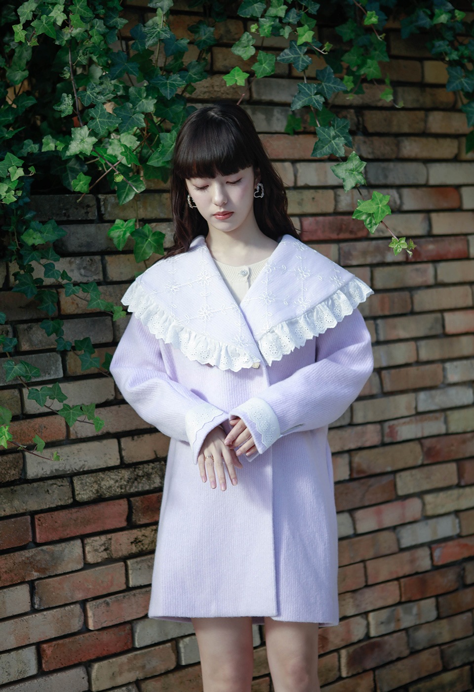 スカラップレース刺繍リブニットアウター