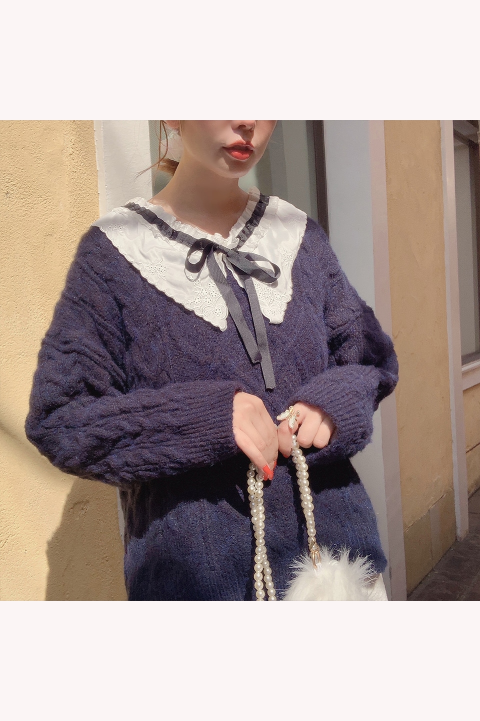 【予約販売】フリル編み込みニットトップス