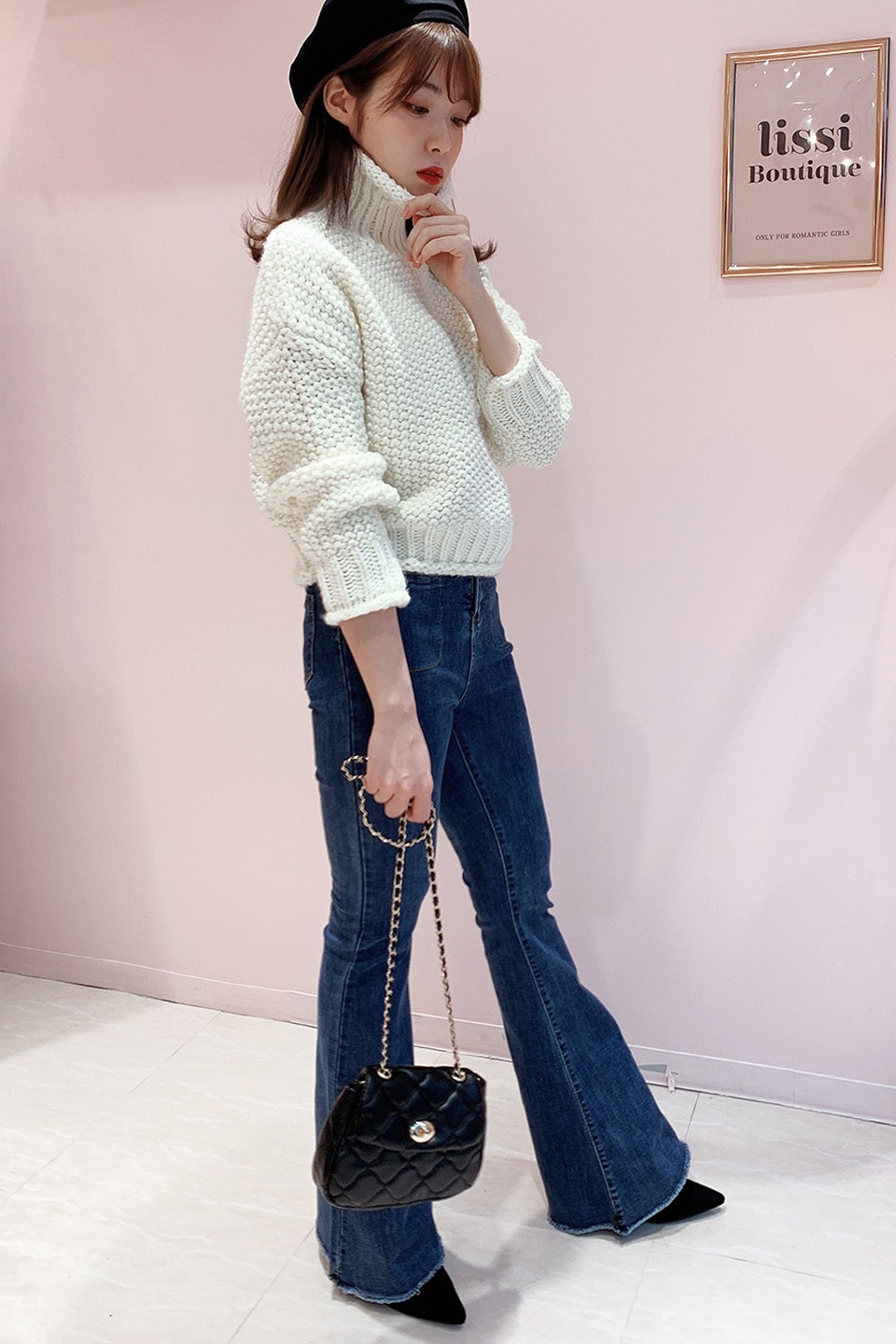 美脚ストレッチハイウェストフレアデニムパンツ