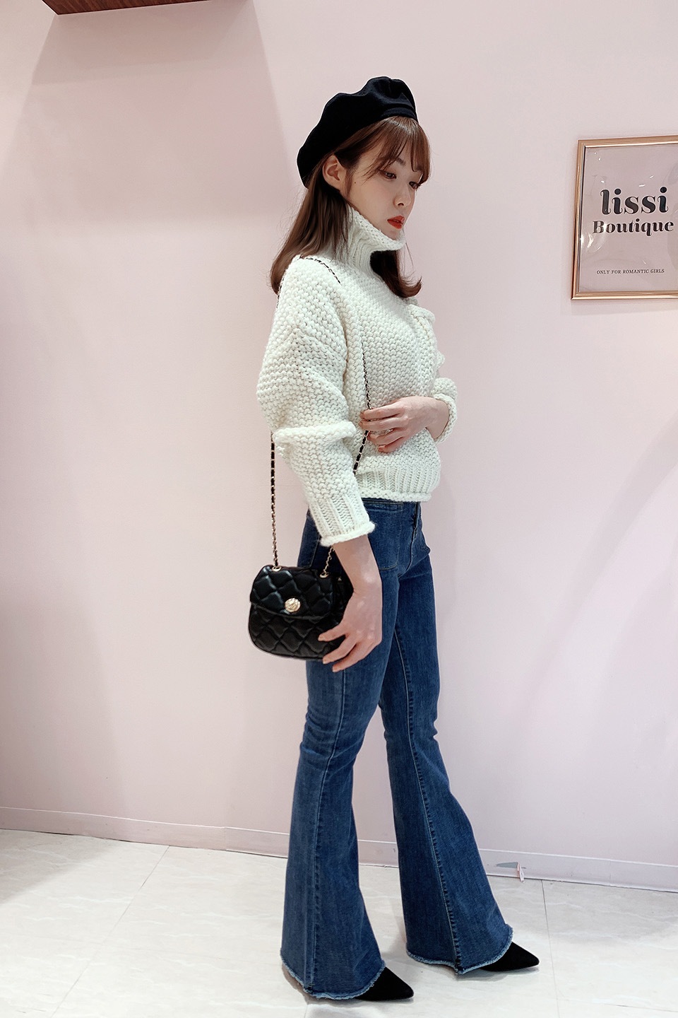 美脚ストレッチハイウェストフレアデニムパンツ