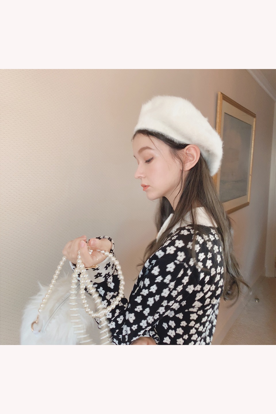 【予約販売】ヴィンテージボタン小花柄ショートニットカーディガン