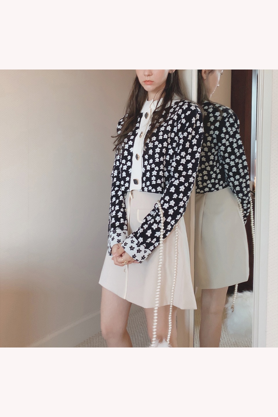 【予約販売】ヴィンテージボタン小花柄ショートニットカーディガン