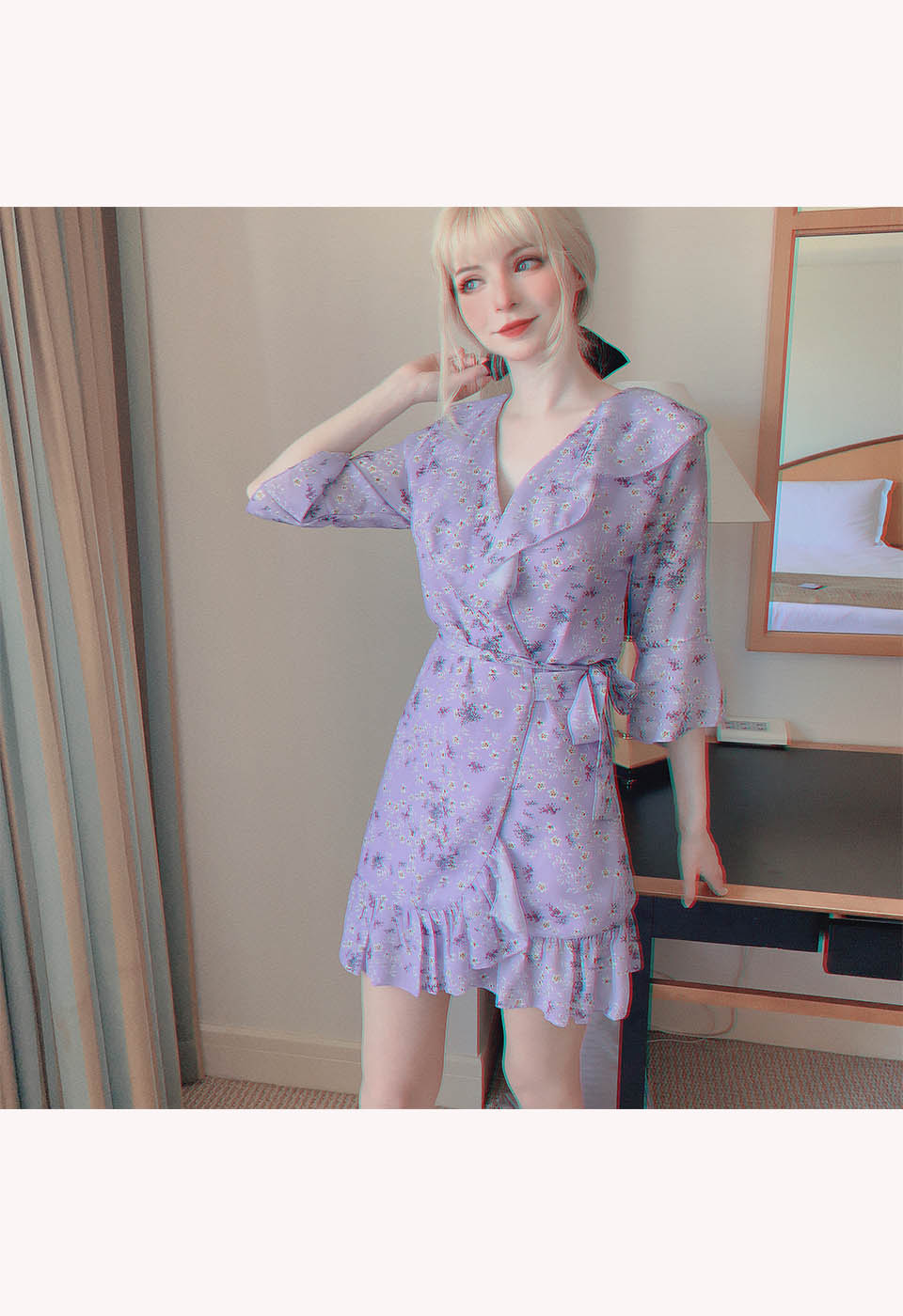 花柄フリルカシュクールワンピース