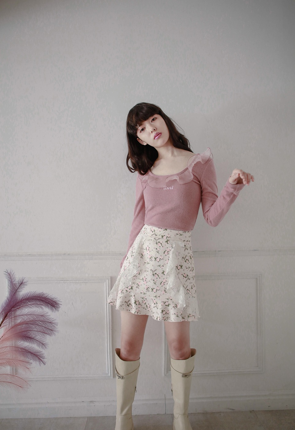 花柄レースフリルミニスカート