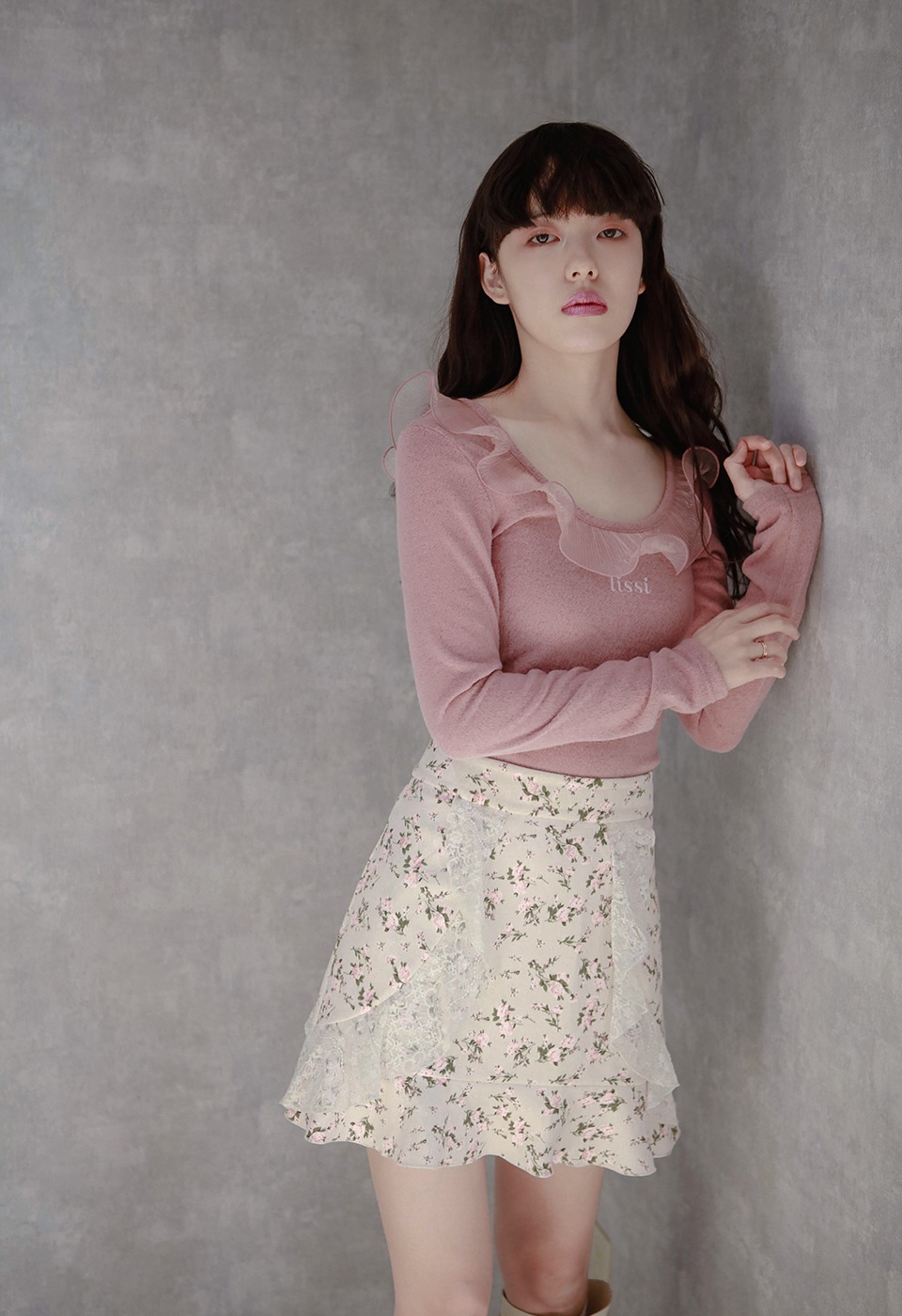 花柄レースフリルミニスカート