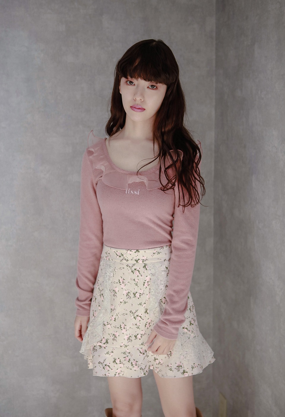 花柄レースフリルミニスカート