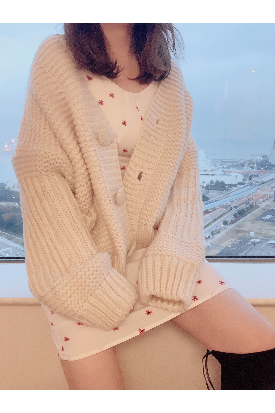 リボン付き花柄プリントワンピース