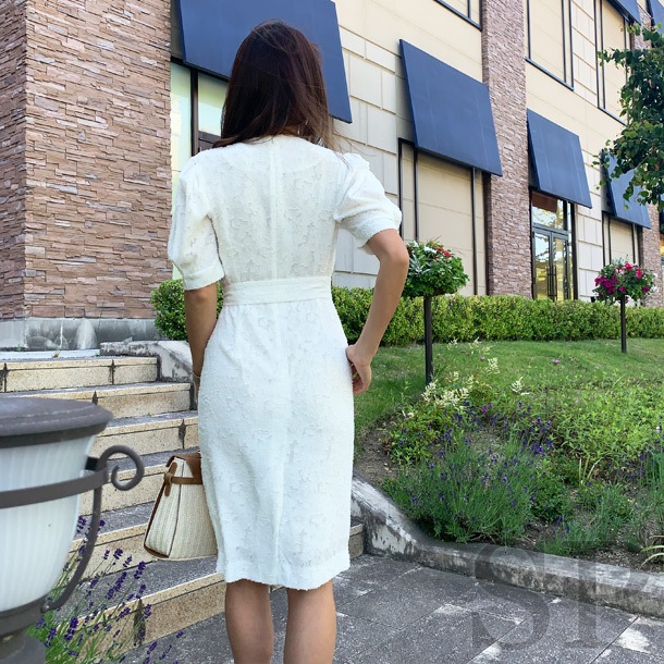 即納可 パフスリーブカシュクール半袖ワンピース Dress Style Point 即納可 パフスリーブカシュクール半袖ワンピース Dress Style Point