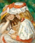 ルノワール　読書する二人の少女　ジクレーキャンバス複製画パネル　Ｆ３号