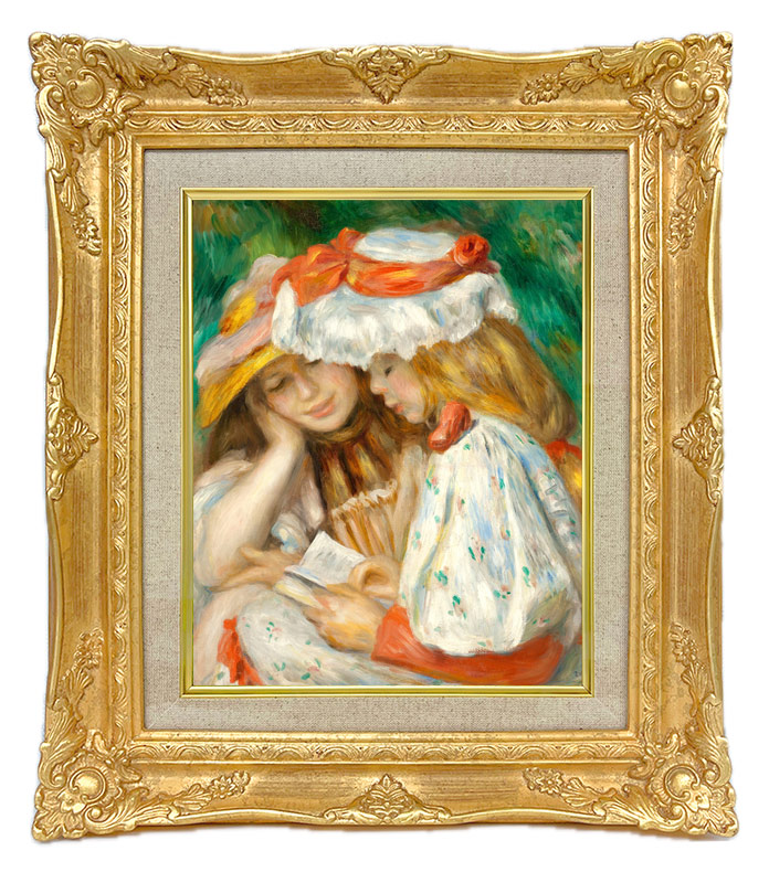 ルノワール 絵を描く二人の少女 ジクレーキャンバス複製画 額装品