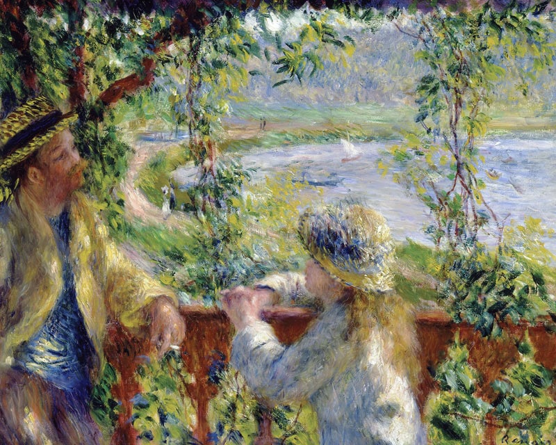 ルノワール、風景、希少レゾネの一頁、高級額装付 ルノワール 湖の傍で ジクレーキャンバス複製画 額装品