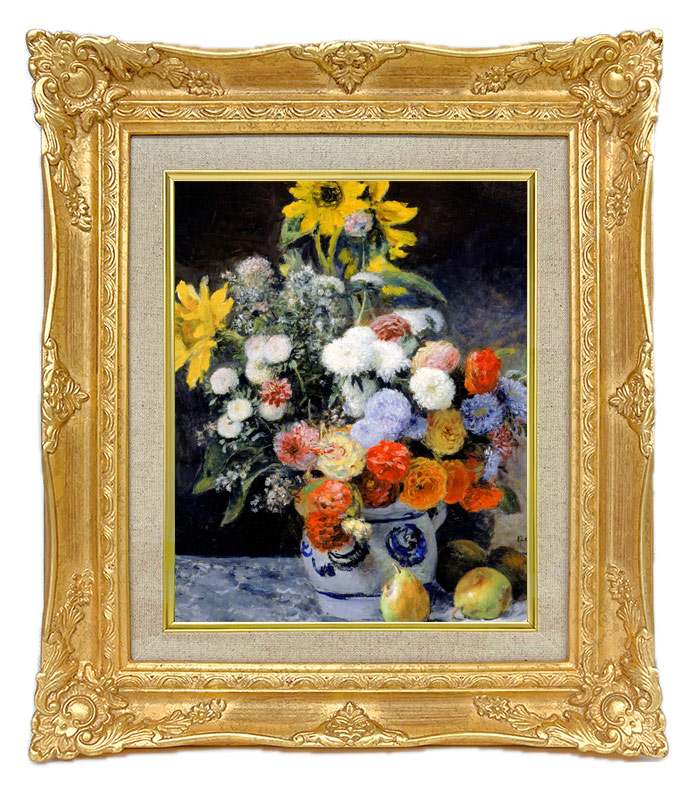 ルノワール 陶器の花瓶と花 ジクレーキャンバス複製画 額装品