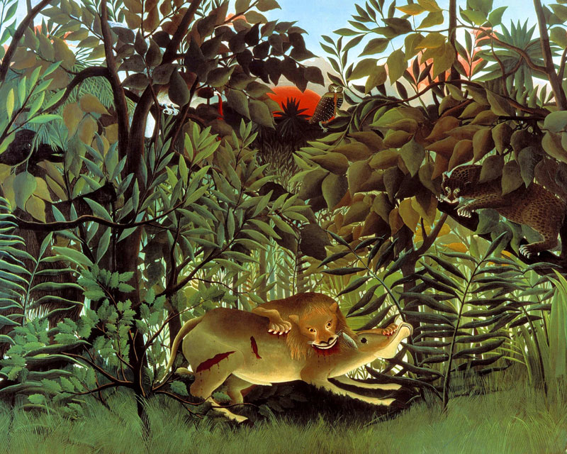 ルソー 飢えたライオン ジクレーキャンバス複製画 額装品 世界の名画