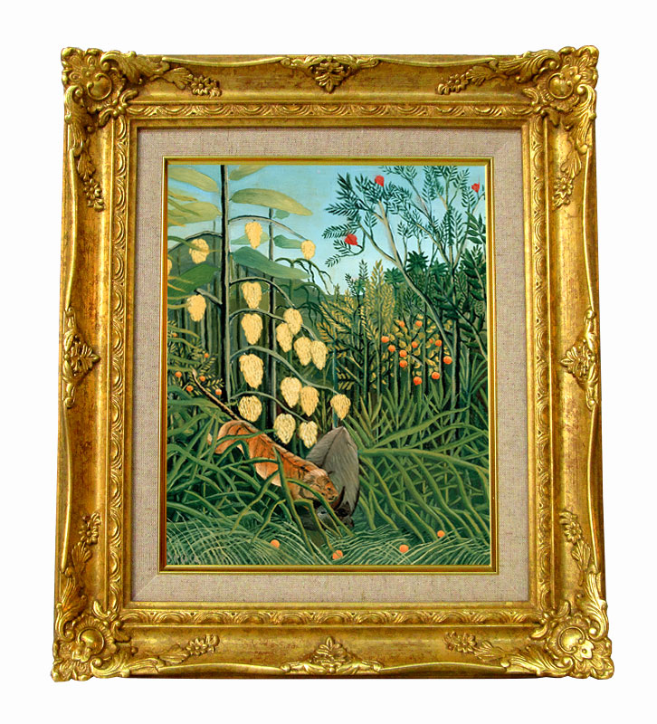 ルソー 雄牛を襲う虎 ジクレーキャンバス複製画 額装品