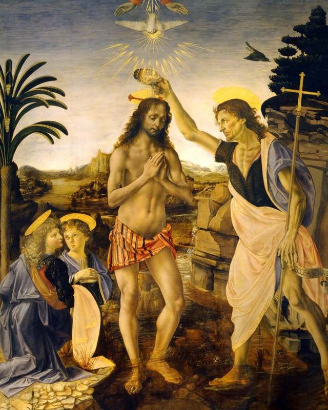 ダヴィンチ イエスの洗礼 ジクレーキャンバス複製画 額装品