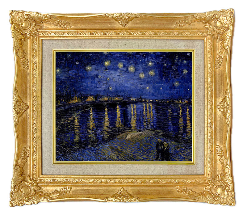ゴッホ ローヌ川の星月夜ジクレーキャンバス複製画F3号豪華額装品