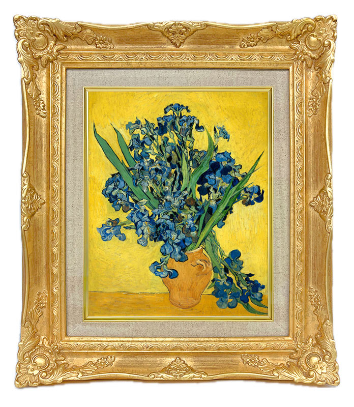 ゴッホ　アイリスのある花瓶　複製画 ゴッホ アイリスのある花瓶黄色い背景 ジクレー複製画