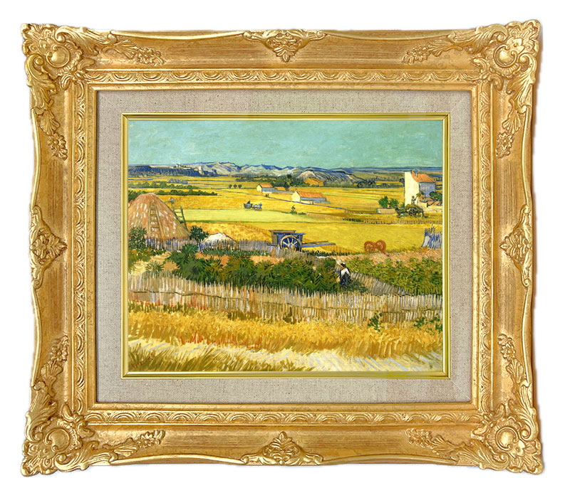 ゴッホ ラ・クローの収穫風景ジクレーキャンバス複製画 額装品