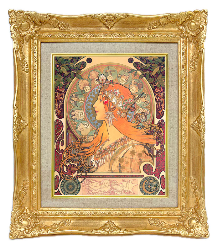 アルフォンス・ミュシャ額装 アルフォンス・ミュシャ夢想ジクレーキャンバス複製画 額装品