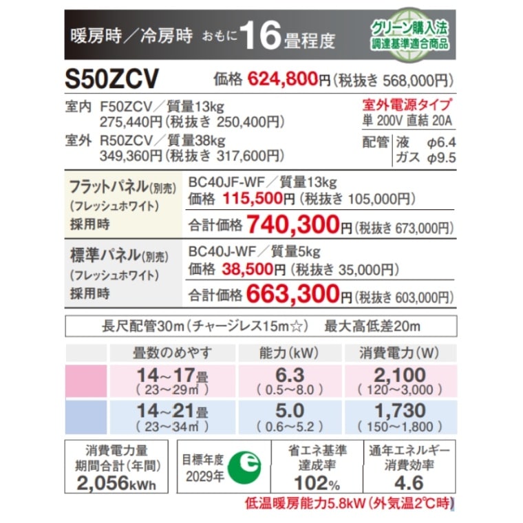 S50ZCV※ ダイキン 天井埋め込みエアコン1方向 16畳用 ハウジング