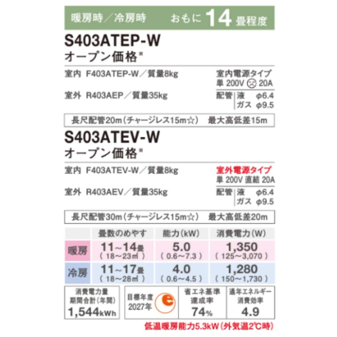S403ATEP-W※ ダイキン エアコン おもに14畳 Eシリーズ ホワイト