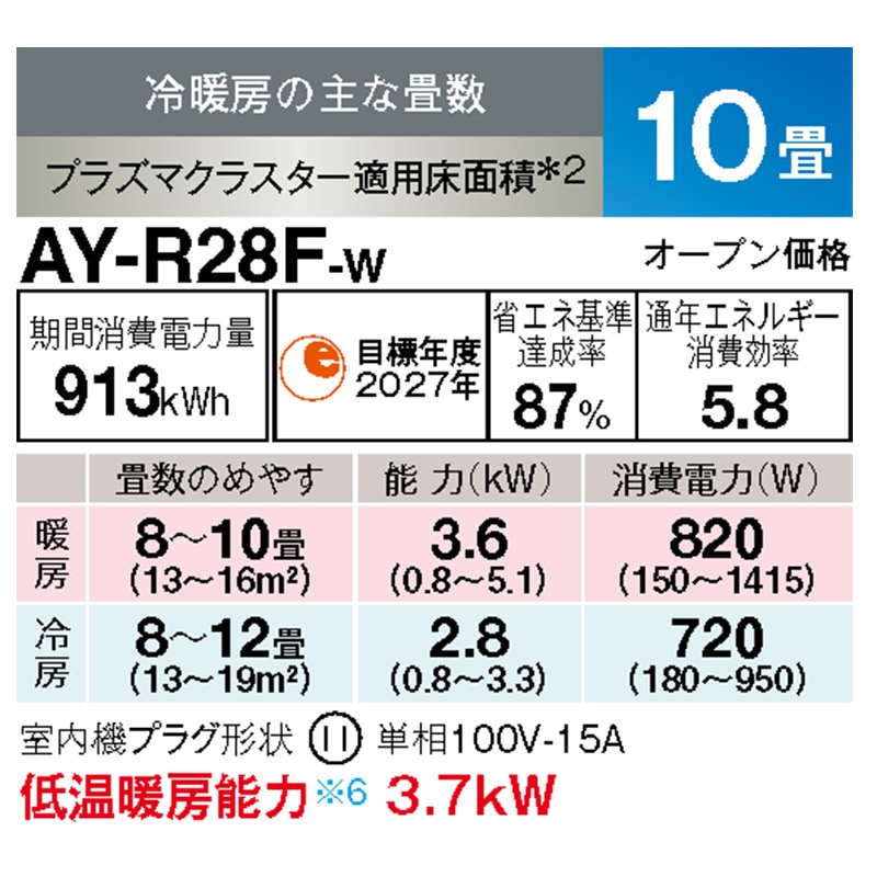 AY-R28F-W シャープ エアコン 主に10畳 R-Fシリーズ ホワイト ルーム 
