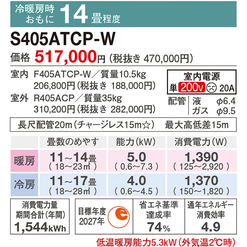 東京 神奈川地域限定 標準取付工事費込 エアコン同配 主に14畳