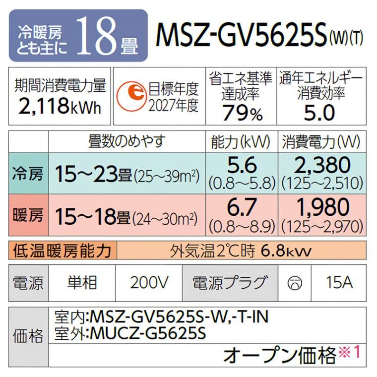 エアコン 18畳用 三菱電機 霧ヶ峰 2025年モデル GVシリーズ ピュア