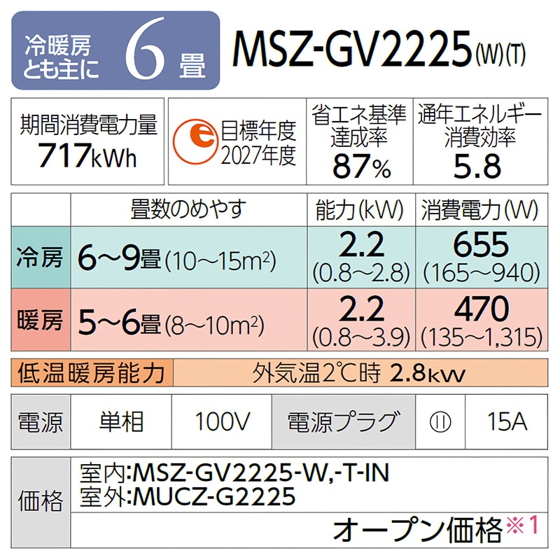 【大阪限定】【標準取付込み】三菱霧ヶ峰 MSZ-GV2225-W2025年6畳 大阪限定】【標準取付込み】三菱霧ヶ峰 MSZ-GV2225-W2025年6畳