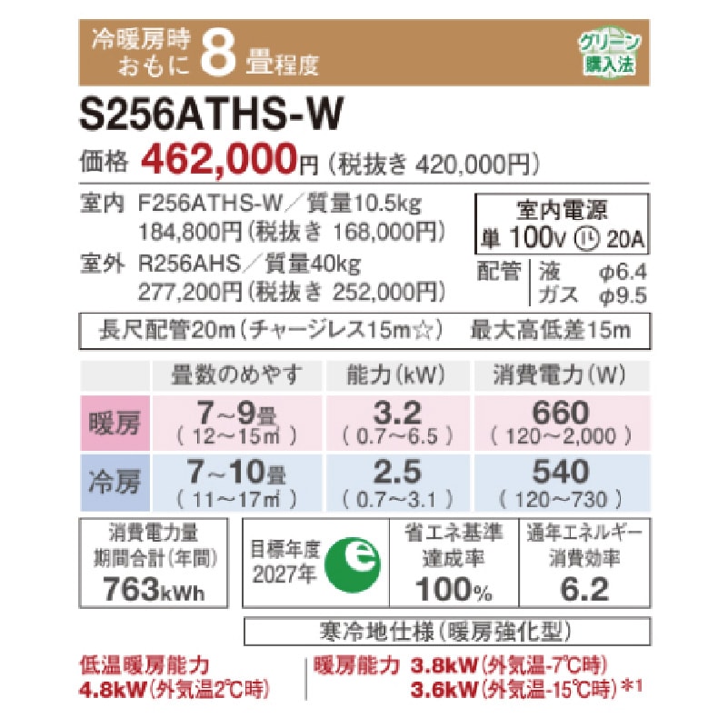 東京 神奈川地域限定 標準取付工事費込 エアコン同配 8畳用 ダイキン