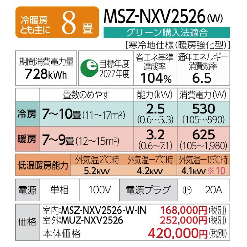 東京 神奈川地域限定 標準取付工事費込 エアコン同配 8畳用 三菱電機