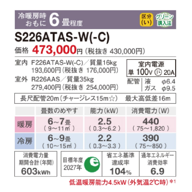 東京 神奈川地域限定 標準取付工事費込 エアコン同配 6畳用 ダイキン